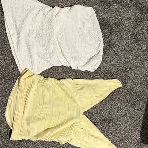 SHEIN White and Pale Yellow Strapless Top Set